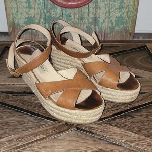 JIMMY CHOO Porto Wedge Espadrille Italy Brown Leather Sandlals Size 40